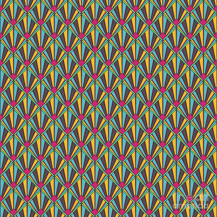 Abstract Painting - Geometric Art Deco Inverse Sunray TIle Pattern in Primary Colors n.347 by Holy Rock Design