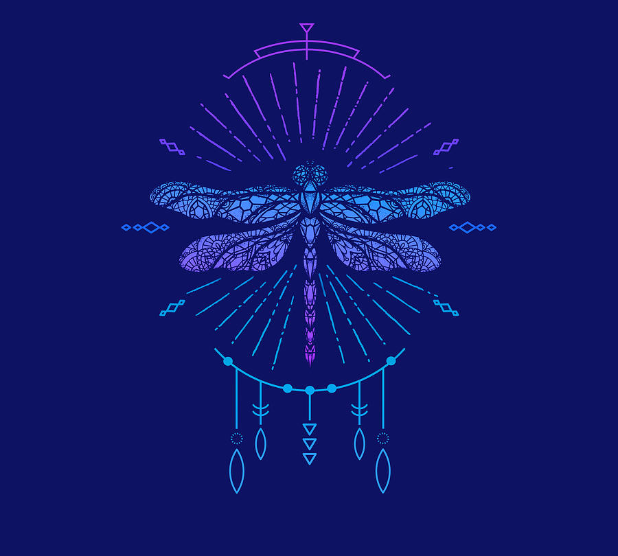 Geometric Blue Boho Dragonfly Digital Art by Laura Ostrowski