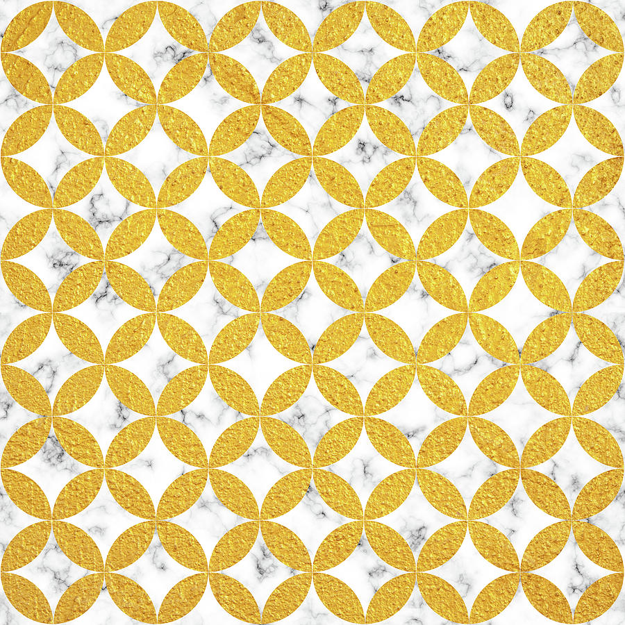 Vintage Digital Art - Geometric Circle Pattern 01 - Yellow by Studio Grafiikka