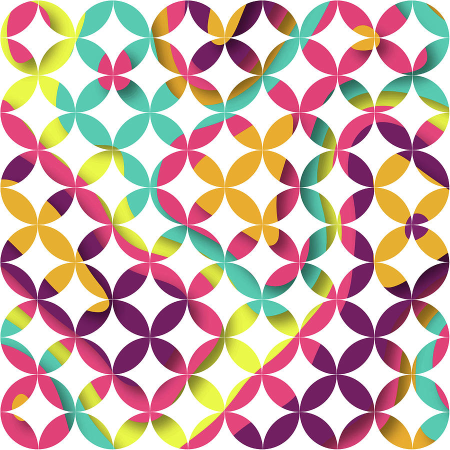 Geometric Circle Pattern - Turquoise, pink, Purple Digital Art by Studio Grafiikka