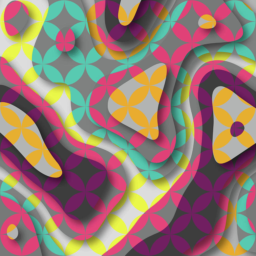 Geometric Circle Pattern - Turquoise, Pink, Yellow Digital Art