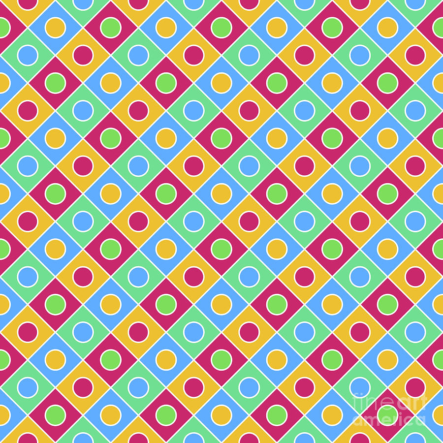 Geometric Diagonal Grid With Circle Pattern In Primary Colors N.055 Painting