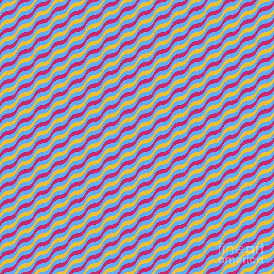 Geometric Diagonal Wavy Serpentine Stripe Pattern In Primary Colors N.570 Painting