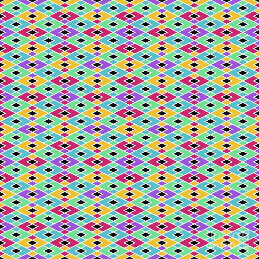 Geometric Diamond Grid With Triple Inset Pattern In Crayon Rainbow Colors N.720 Painting