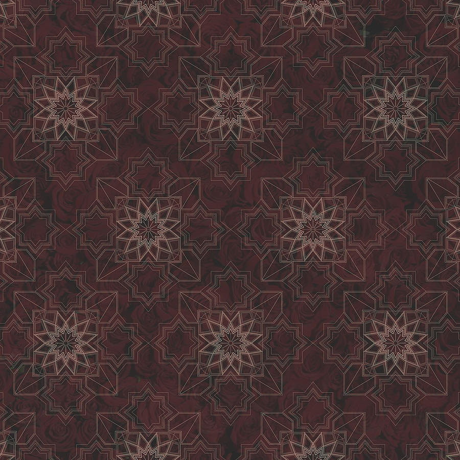 Geometric Floral Pattern in a Subdued Burgundy with Hints of Green Undertones Digital Art by Ali Baucom