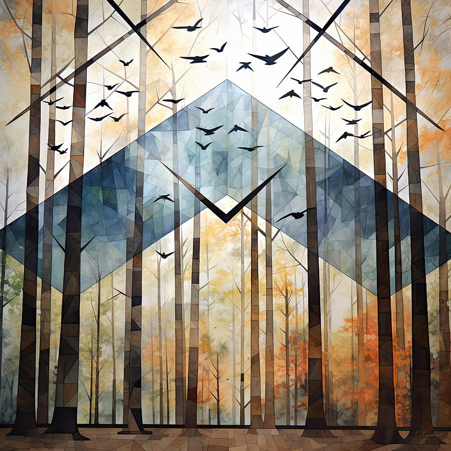 Geometric Forest - Modern Nature Art Painting by Lourry Legarde