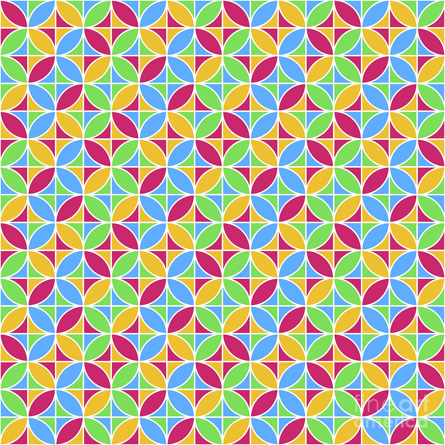 Geometric Four Leaf On Grid Pattern In Primary Colors N.045 Painting