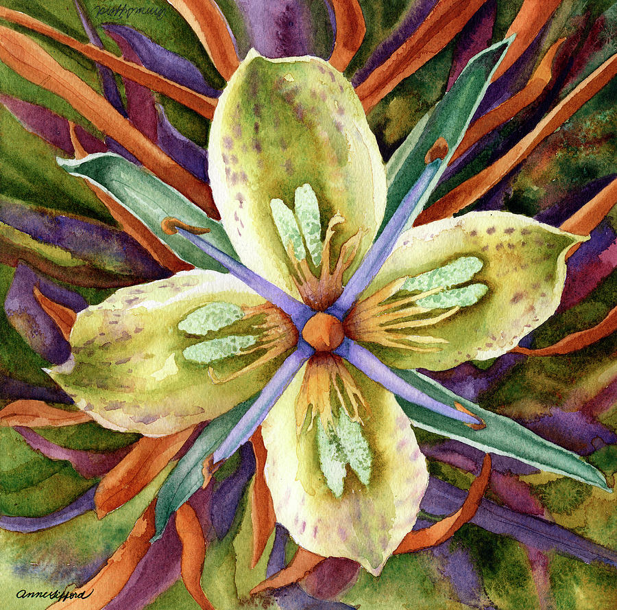 Geometric Gentian Flower Painting by Anne Gifford