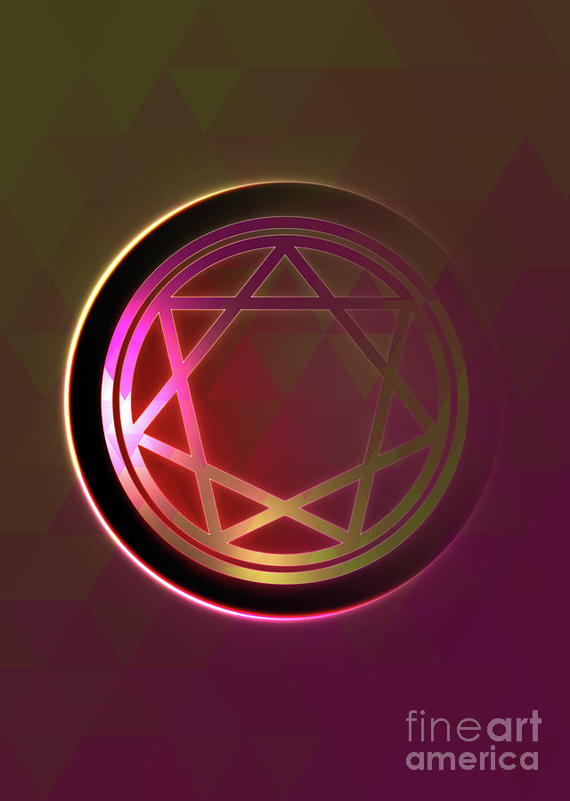 Geometric Glyph and Sigil Art Neon Glow on Soft Triangle Ombre n.0113 Painting by Holy Rock Design