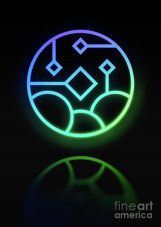 Geometric Glyph and Sigil Art Neon Shadowy Blue and Green n.0613 ...