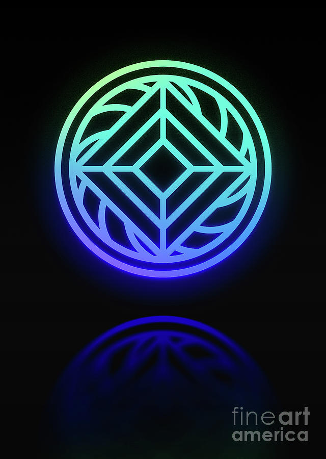 Geometric Glyph and Sigil Art Neon Shadowy Blue and Green n.0637 ...