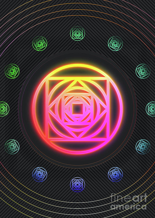 Geometric Glyph and Sigil Art Neon Yellow and Magenta Array n.1044 ...