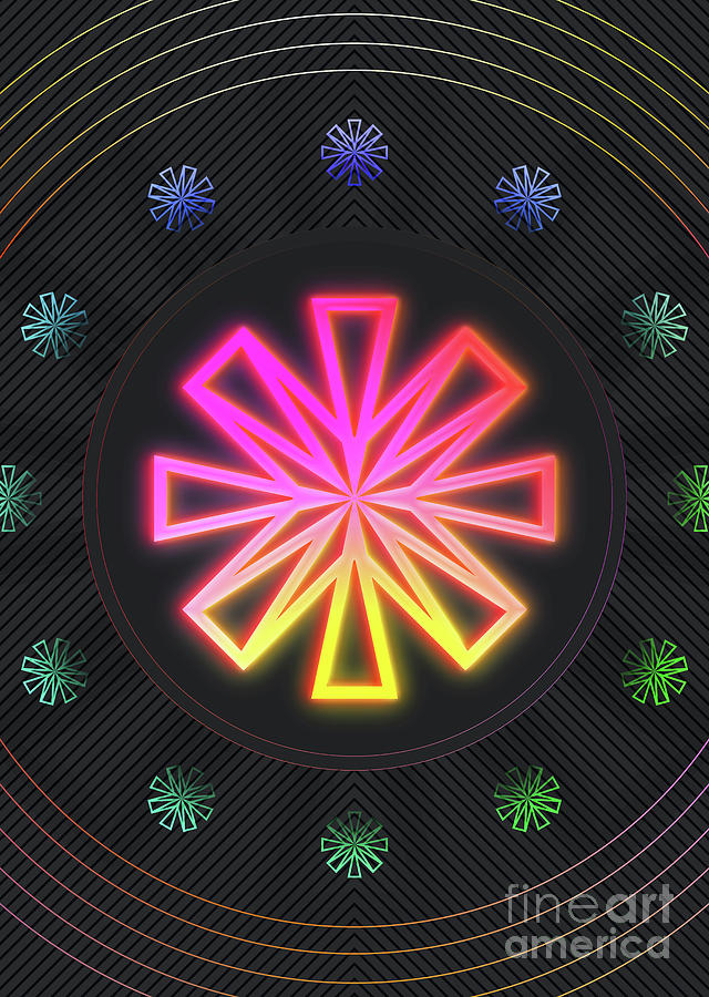 Geometric Glyph and Sigil Art Neon Yellow and Magenta Array n.1250 ...