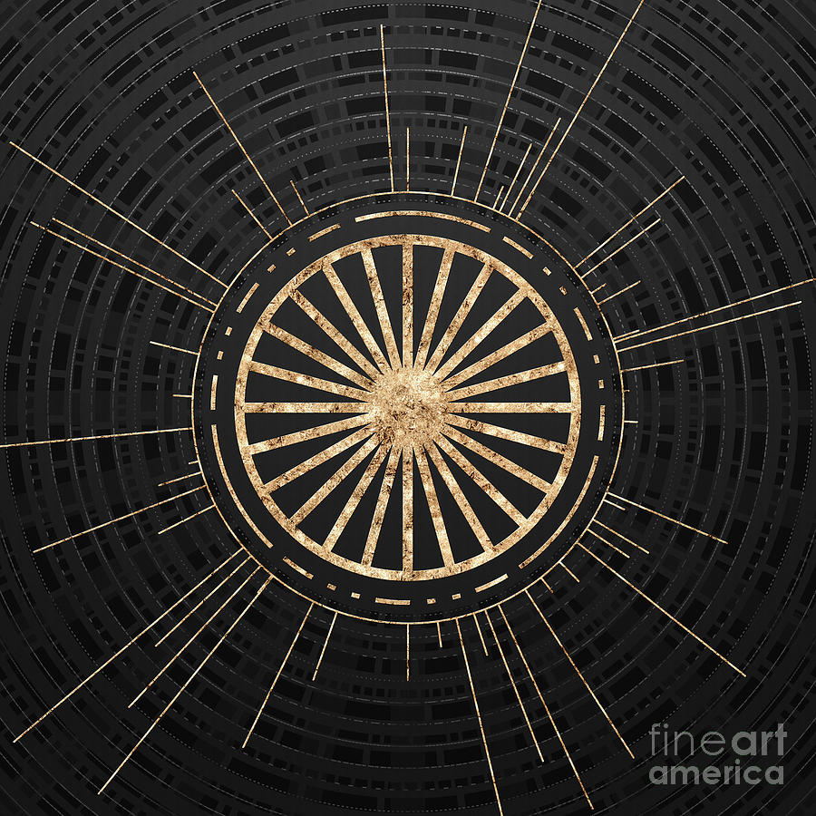 Geometric Glyph in Gold with Radial Array on Dark Gray n.0037 Painting by Holy Rock Design