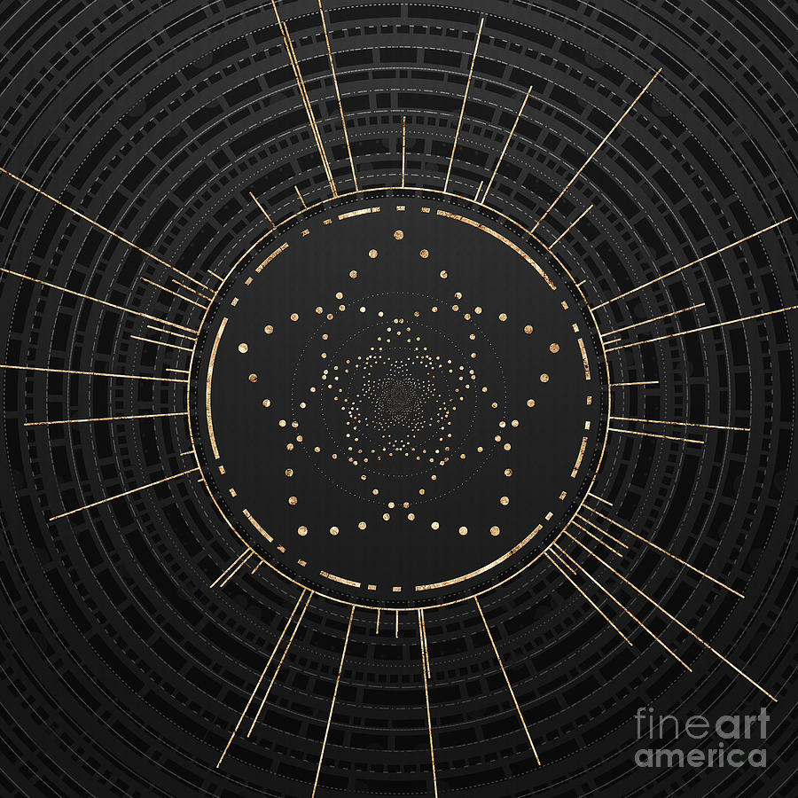 Geometric Glyph In Gold With Radial Array On Dark Gray N.0286 Painting