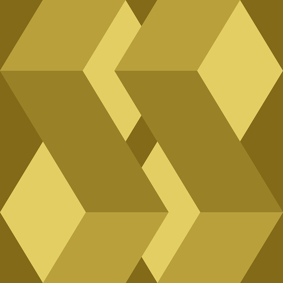 Geometric Gold Cubes Abstract Pattern Print Digital Art by Aaron Geraud