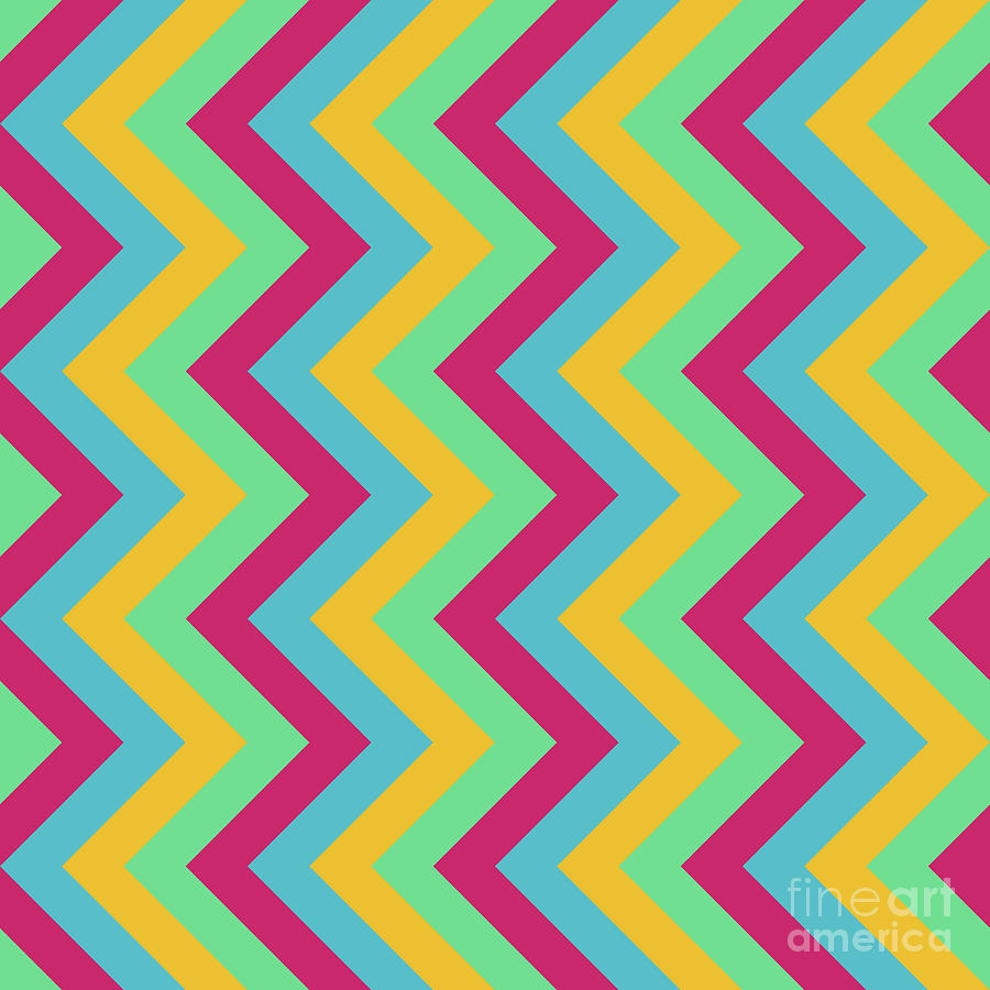 Geometric Heavy Chevron Zigzag Pattern In Primary Colors N.606 Painting