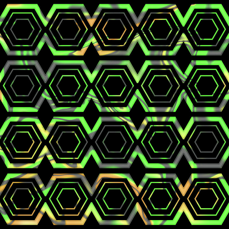 Geometric Hexagon Pattern - Lime Green Digital Art by Studio Grafiikka