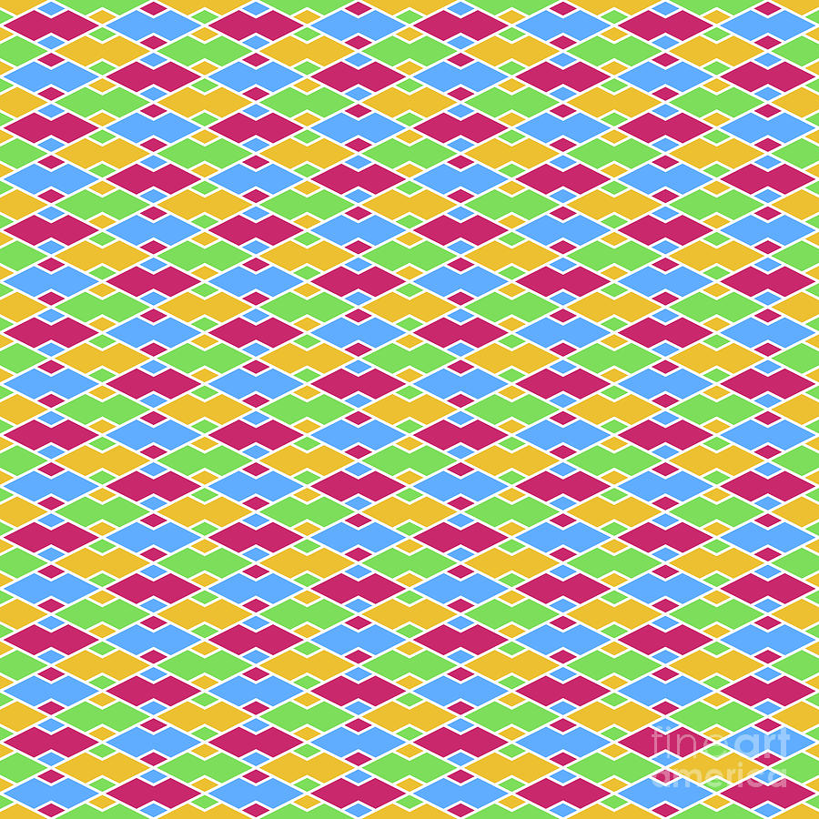 Geometric Light Diamond Grid With Double Inset Pattern In Primary Colors N.530 Painting