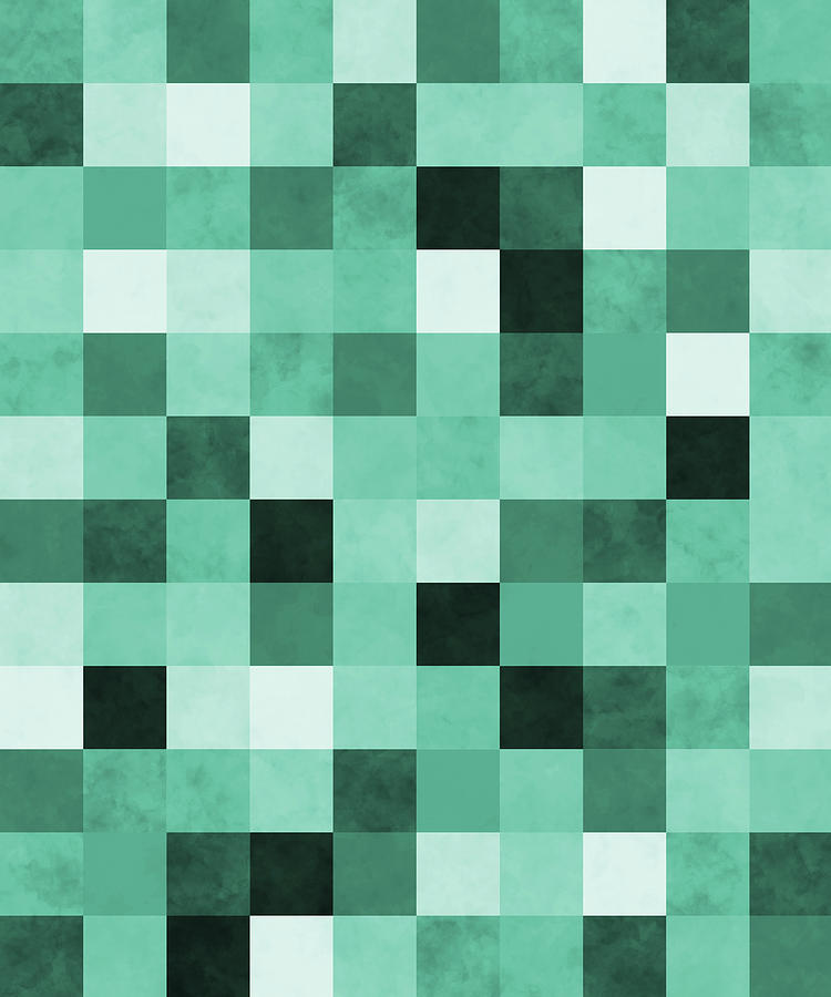 Retro Geometric Mosaic Pattern - Teal, Turquoise, Cobalt Digital Art