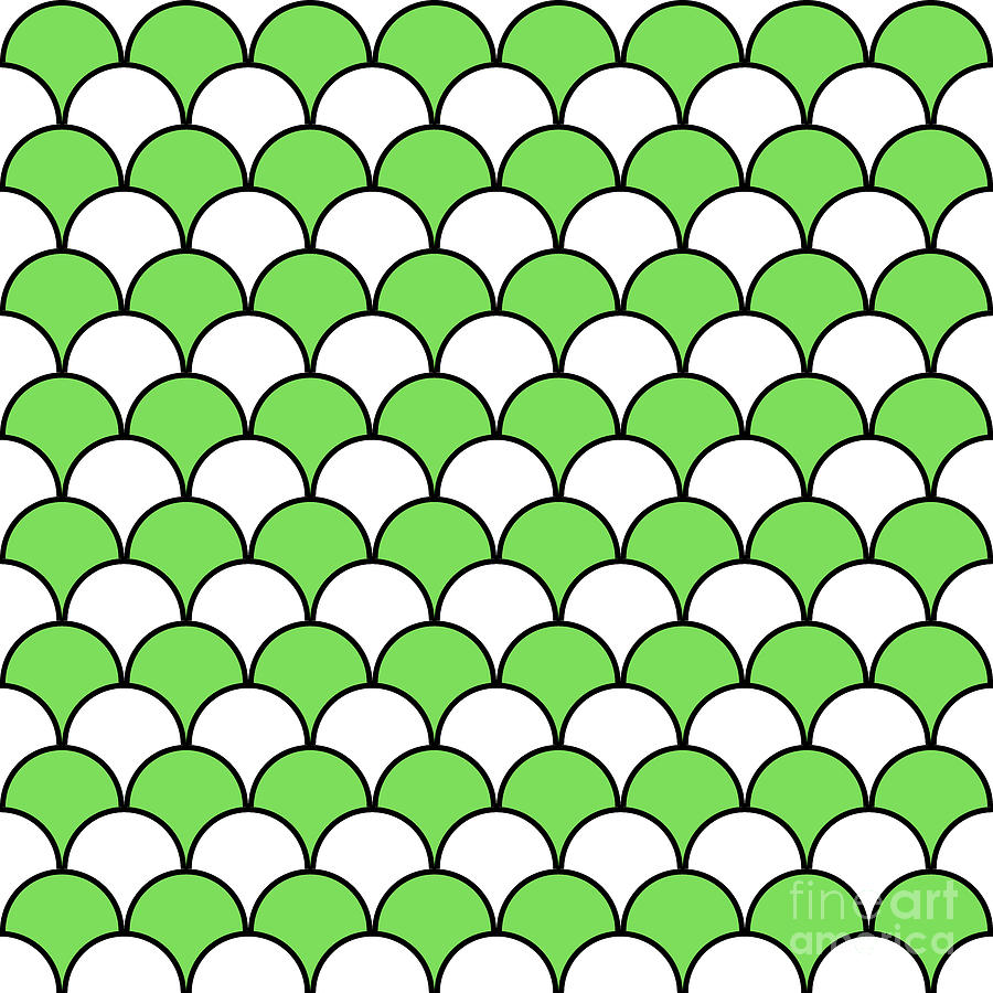 Geometric Simple Art Deco Scale Pattern In Green N.067 Painting