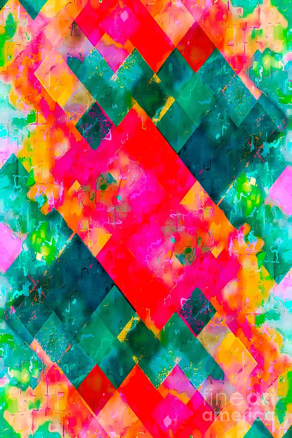 Geometric Square Pixel Pattern Abstract Background In Pink Green Orange Digital Art By Tim La 9262