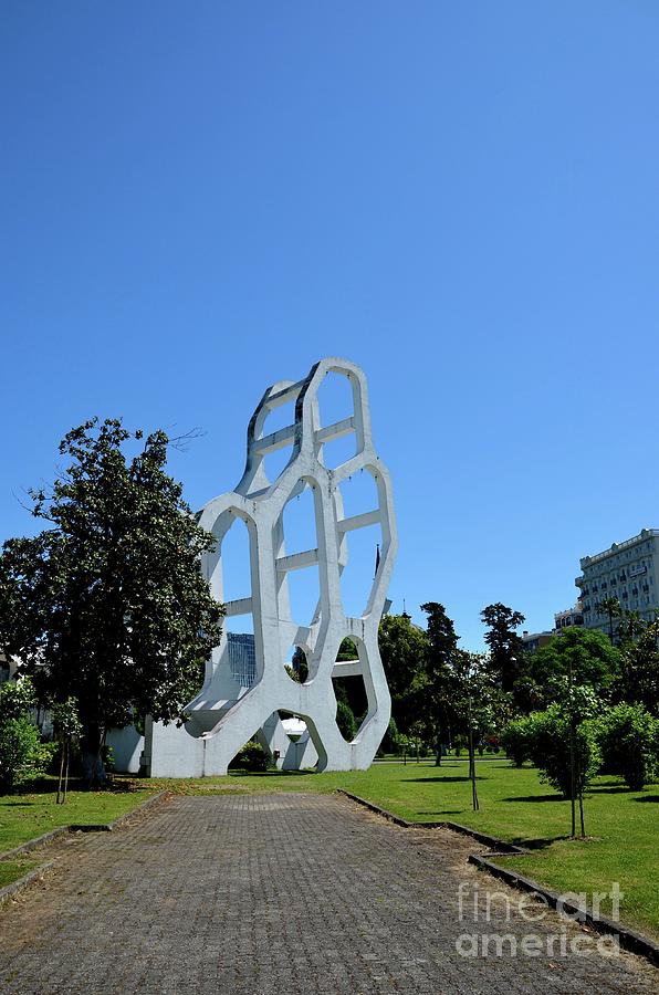Garden Photograph - Geometric white concrete art sculpture in gardens Batumi Georgia by Imran Ahmed