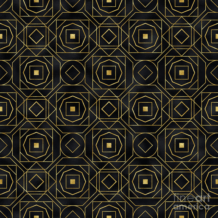Geometrica - Gold Black Art Deco Seamless Pattern Digital Art by Sambel Pedes