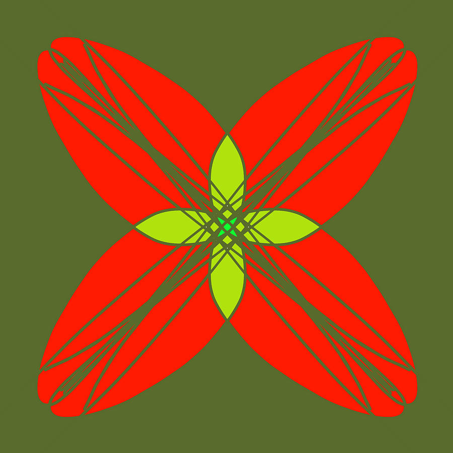 Geometrical Pattern - Red Olive Green Flower Digital Art by Patricia Awapara