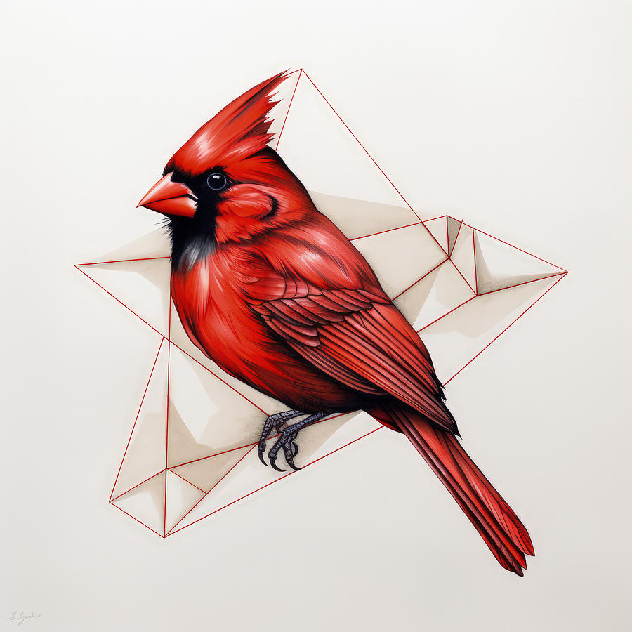 Red Cardinal Painting - Geometry Meets Melody by Lourry Legarde
