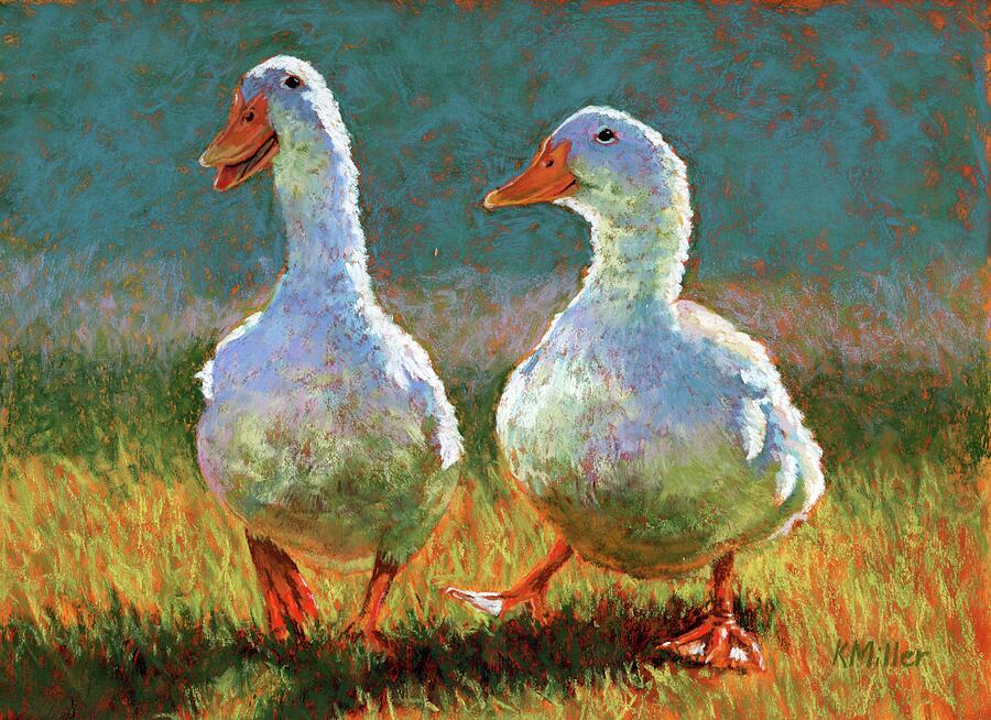 George and Gracie  White Ducks Pastel by Kathie Miller