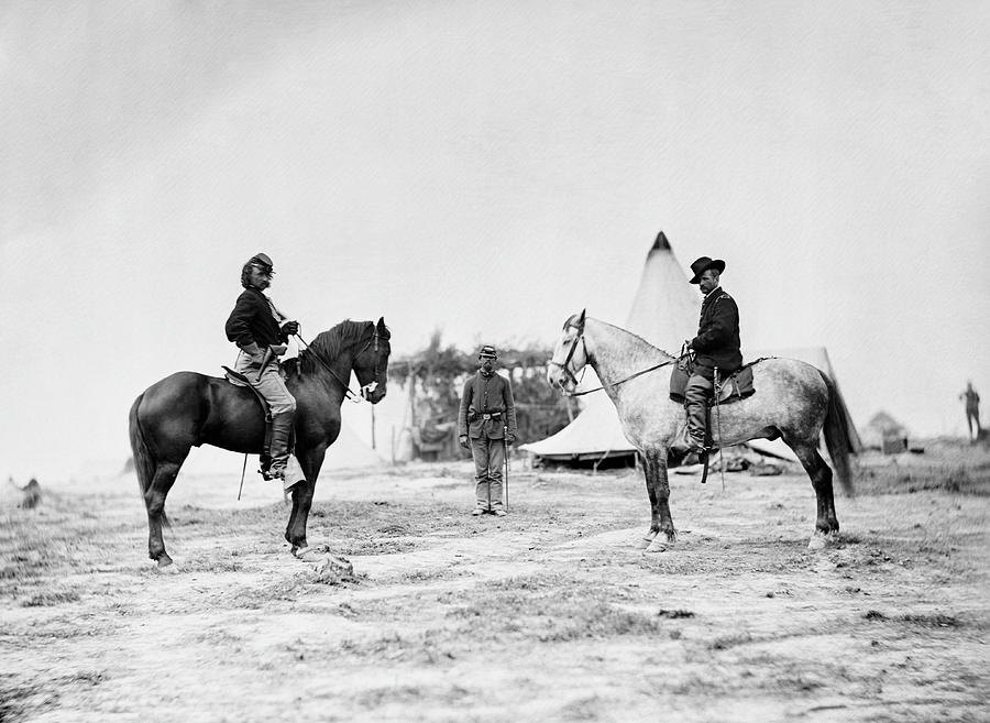 George Custer and General Pleasonton On Horseback - Civil War 1863 Photograph by War Is Hell Store