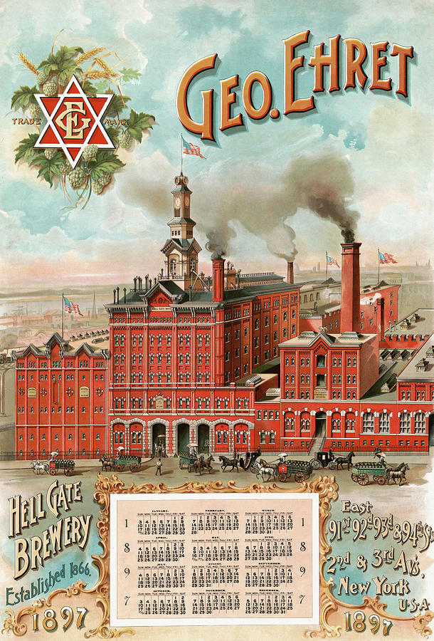 George Ehrets Hell Gate Brewery - New York City - 1897 Mixed Media by Gray Litho CO - NY