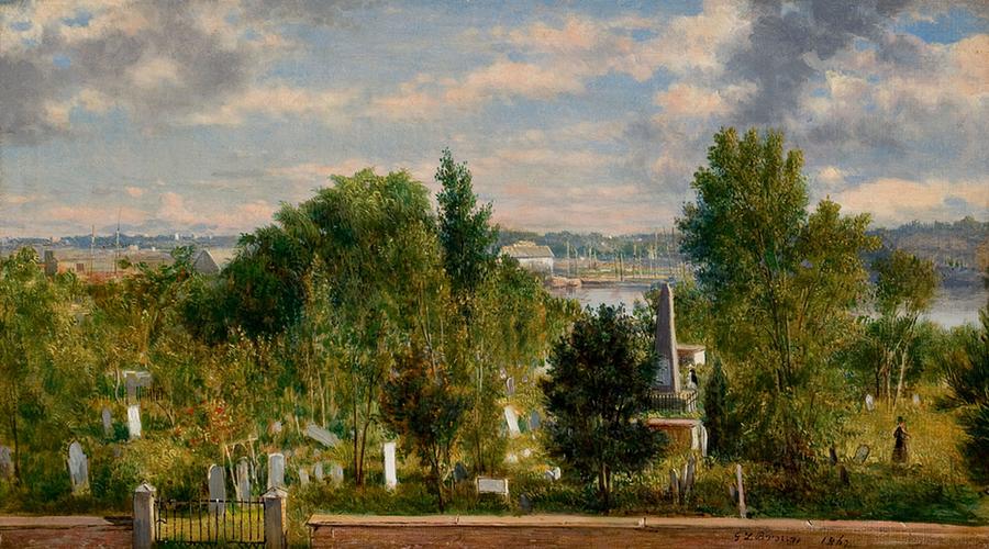 Vintage Painting - George Loring Brown - New England Landscape with Cemetery by Les Classics