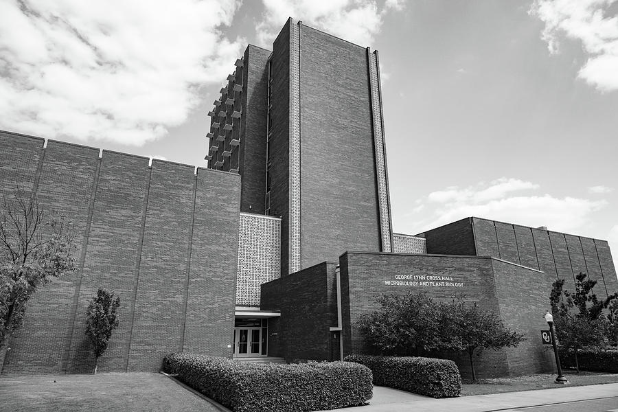 George Lynn Cross Microbiology and Plant Biology Building on the campus of University of Oklahoma BW Photograph by Eldon McGraw