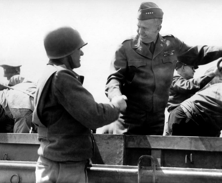 George Marshall Photograph - George Marshall Greeting Another Officer While Touring Normandy Beach - Jun 12, 1944 by War Is Hell Store