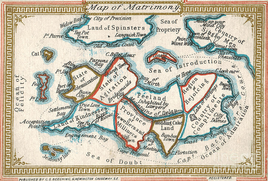 George S Beeching - Map of Matrimony - c1880  Digital Art by Vintage Map