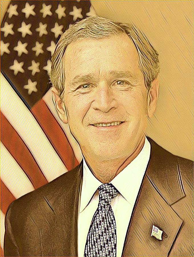George W Bush Mixed Media by Teresa Trotter