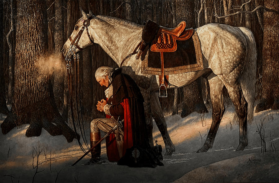 George Washington A Prayer At Valley Forge Print Painting By Evie