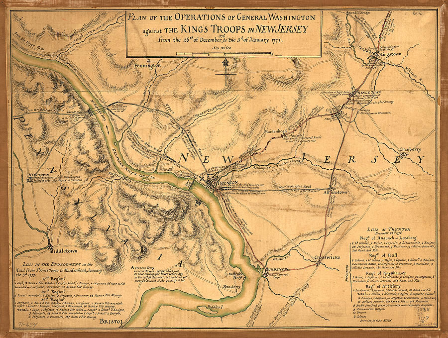 Vintage Painting - George Washington Battle Of Trenton NJ Map by David Hinds