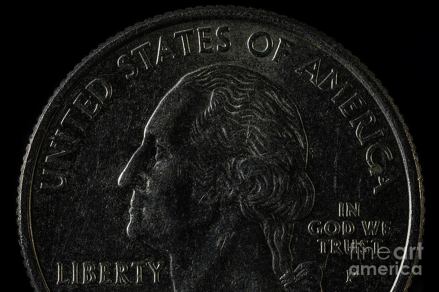George Washington Profile Coin Macro Extreme Sharpness Liberty In God We Trust United States of America Macro Extreme Sharpness Silver Black Photograph by Pablo Avanzini