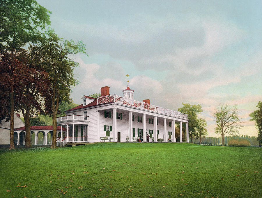 George Washingtons Mount Vernon Mansion - Circa 1900 Photochrom Photograph by War Is Hell Store