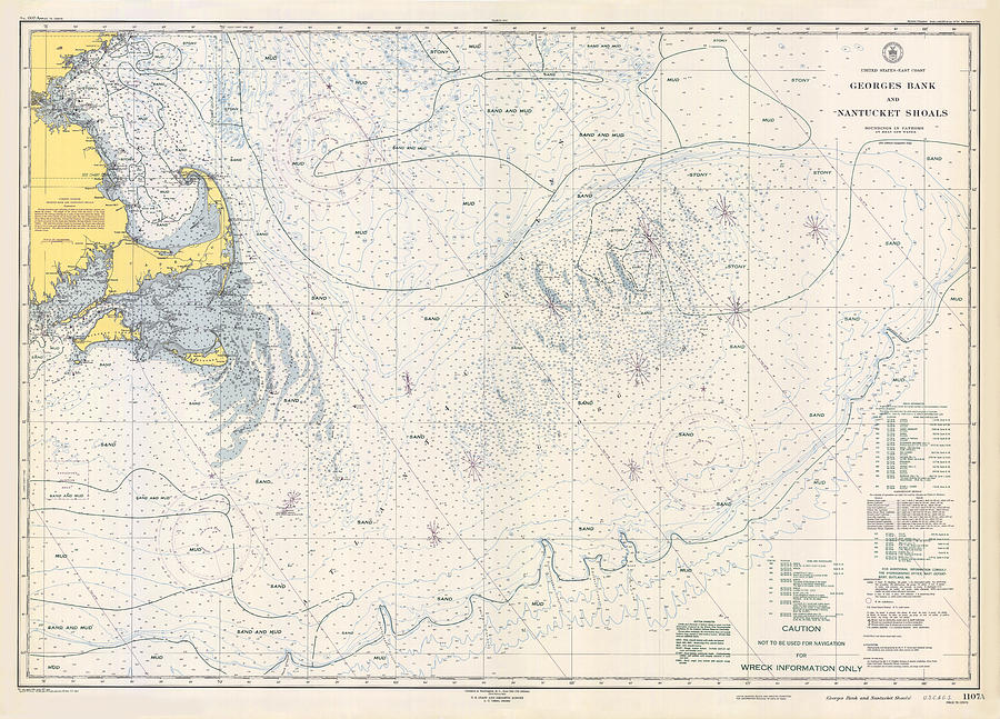 Georges Bank And Nantucket Shoals Vintage 1945, Uscgs Chart 1107a ...