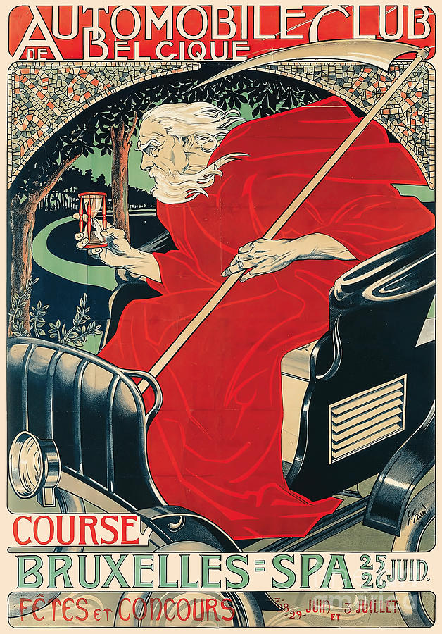 Gaudy Automobile Club de Belgique, 1898, Art Nouveau Poster