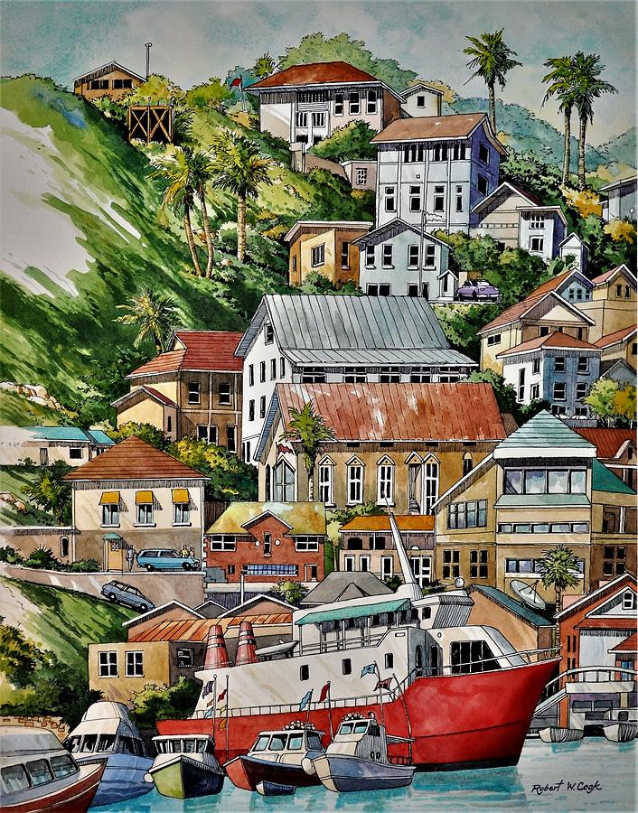 Georgetown Grenada Harbor Painting by Robert W Cook