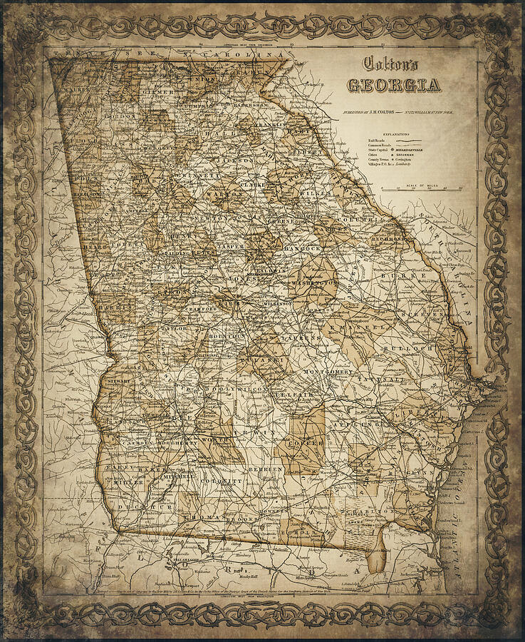 Georgia Map Photograph - Georgia Antique Map 1865 Sepia  by Carol Japp