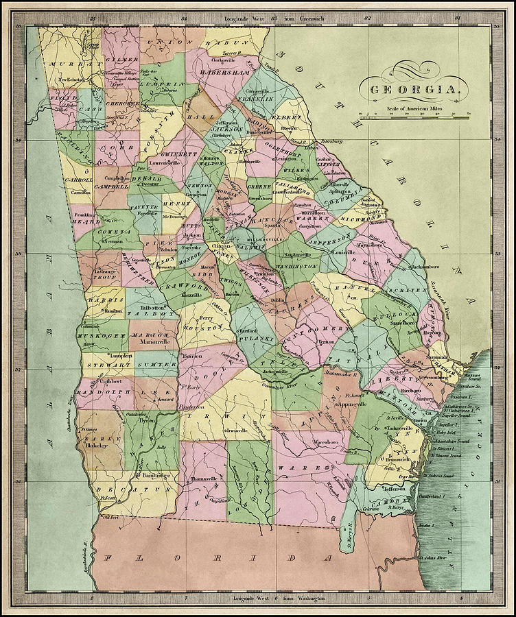 Georgia Historical Vintage Map 1835 Photograph By Carol Japp Pixels 8430