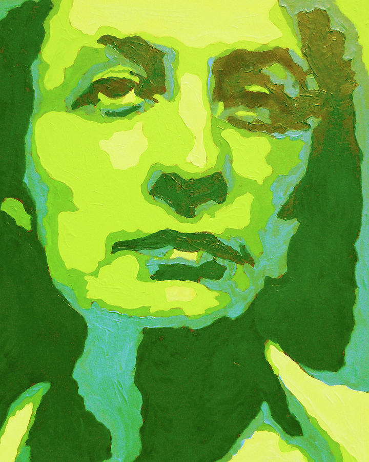 Georgia O Keeffe Portrait In Yellow And Green  Painting by Irina Sztukowski