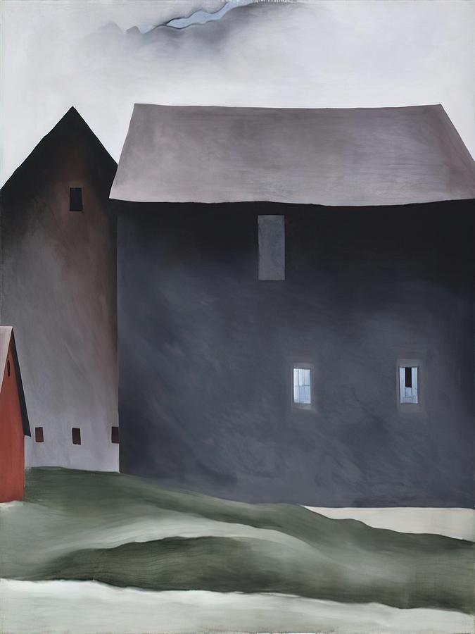 Georgia O'keeffe - Lake George Barns Painting By Qlain Mline - Fine Art 