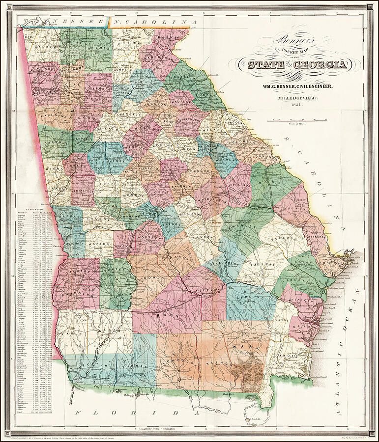 Georgia Map Photograph - Georgia Vintage Map 1851 by Carol Japp